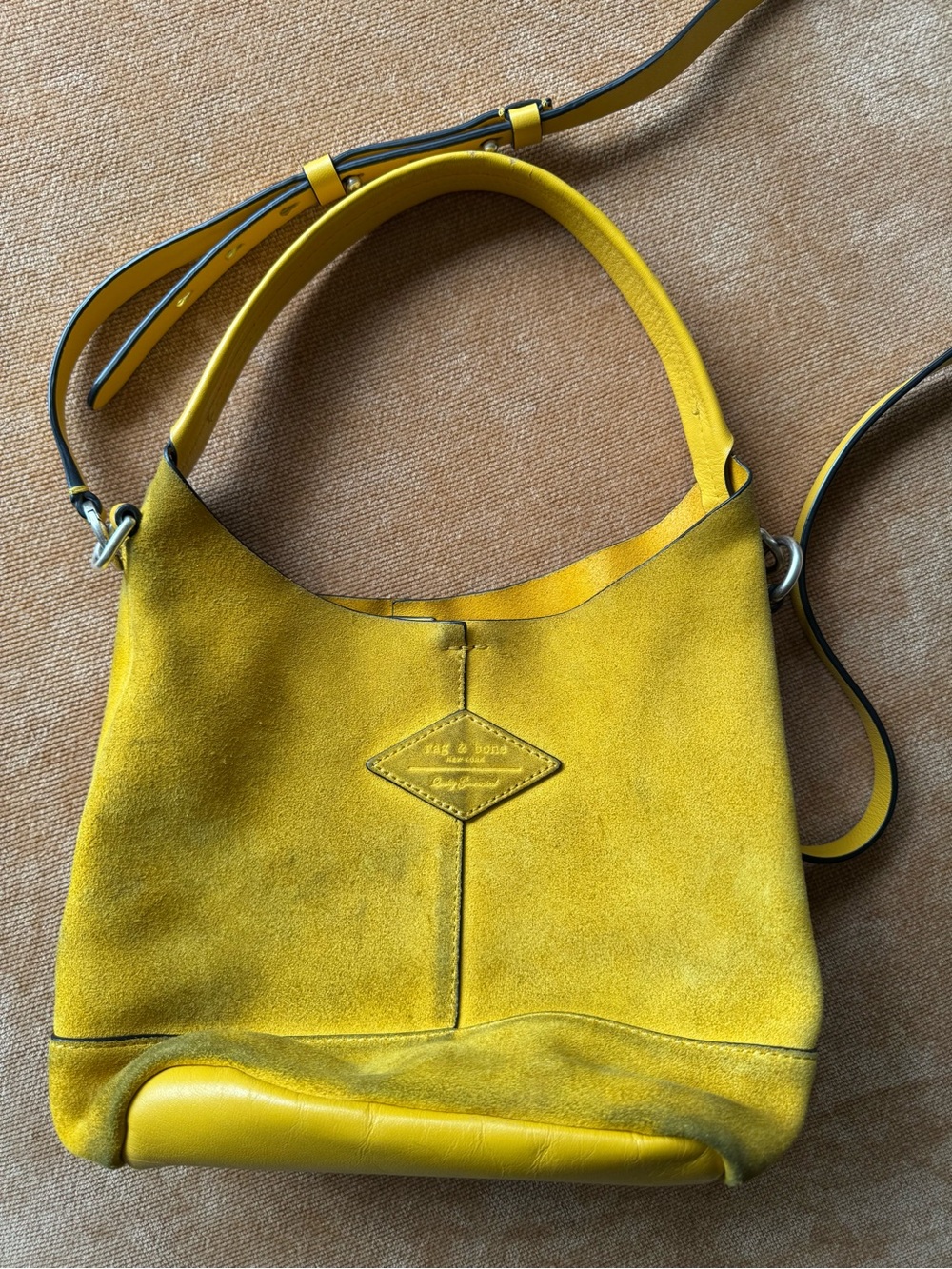 Yellow Suede Shoulder Bag with Adjustable Strap